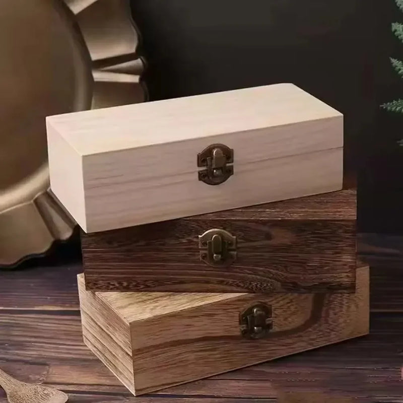Antique Style Wooden Carbonization Gift Box Rectangular Burnt Wood Hairpin Storage Home Decor Organizer for Jewelry Keepsakes detail view