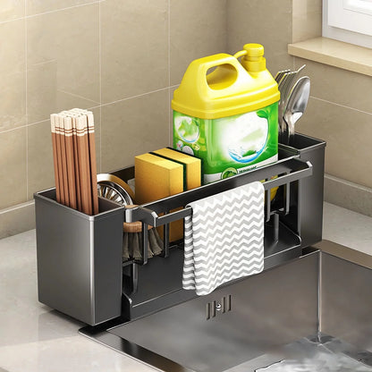 Kitchen Sink Organiser,Kitchen Sink Sponge Holder With Brush Holder,Rag Drain Rack,  Bathroom Organizer, Sink Faucet Sink Ra