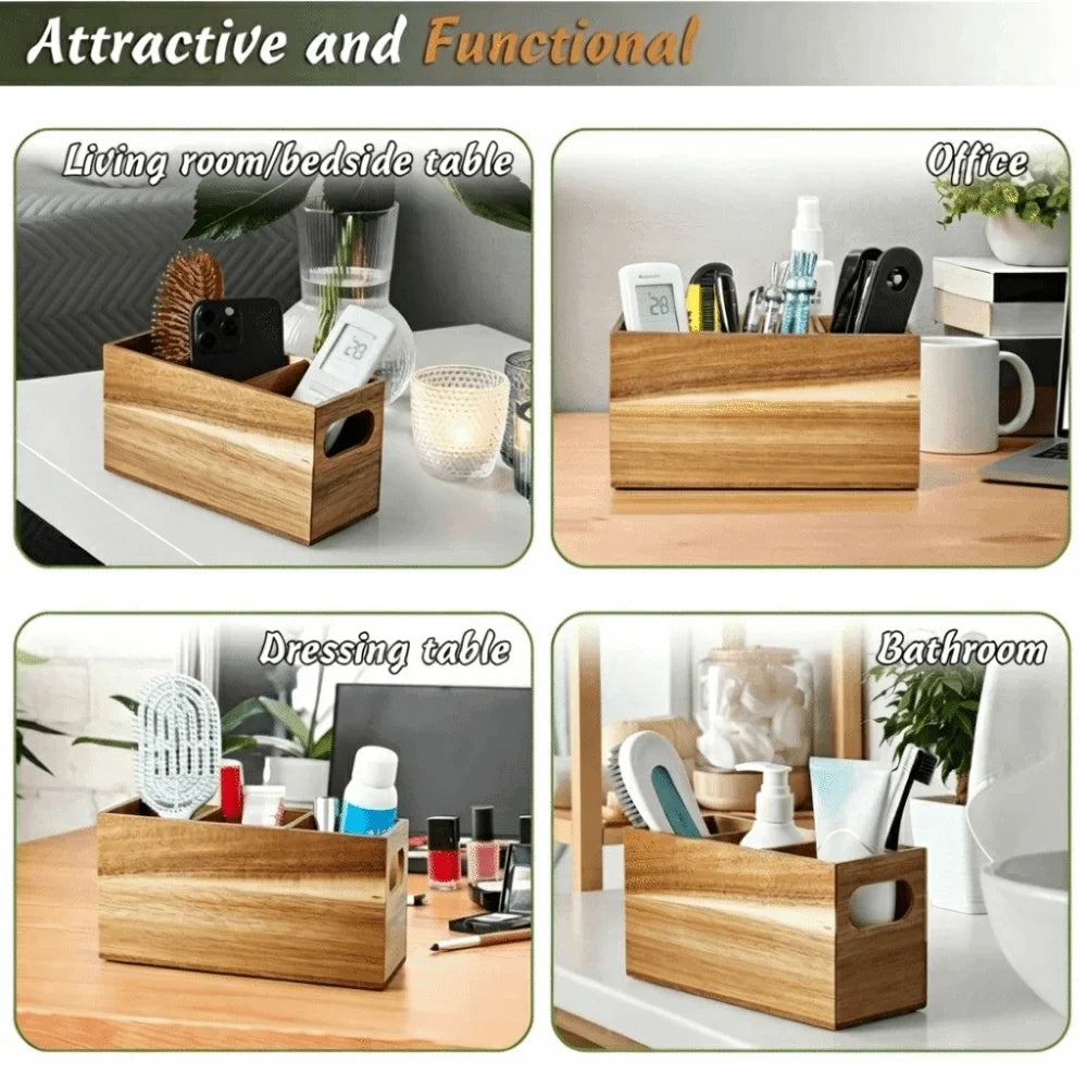 Kitchen Tools Wooden Utensil Organizer 3 Compartment Durable Storage Rack Space Saving Rustic Silverware Storage Box Countertop