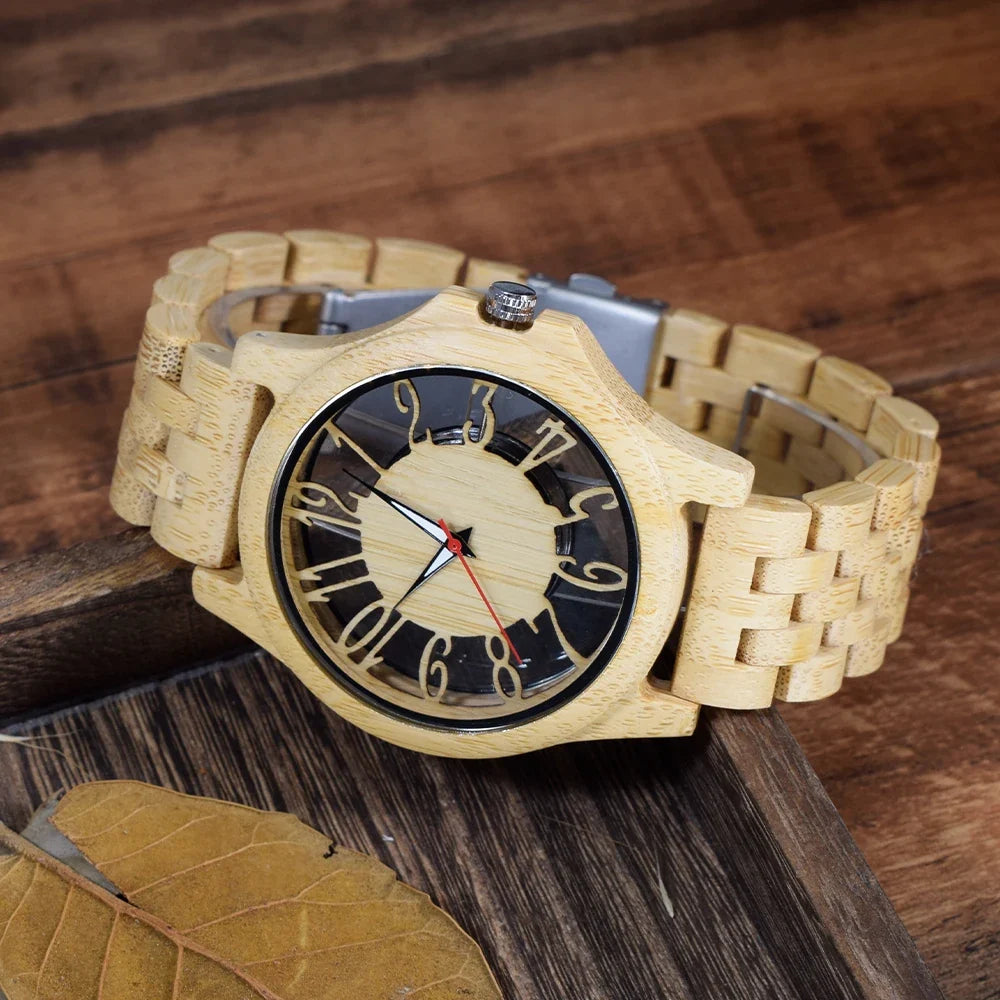 Wooden Watches for Men Handmade  Engraved Wood Watch Analog Quartz Men's Wooden Watch