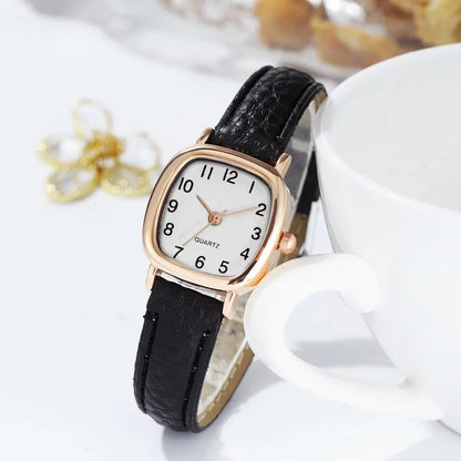 Women's Watch Fashion Small Arabic Quartz Watches Leather Band Wristwatches