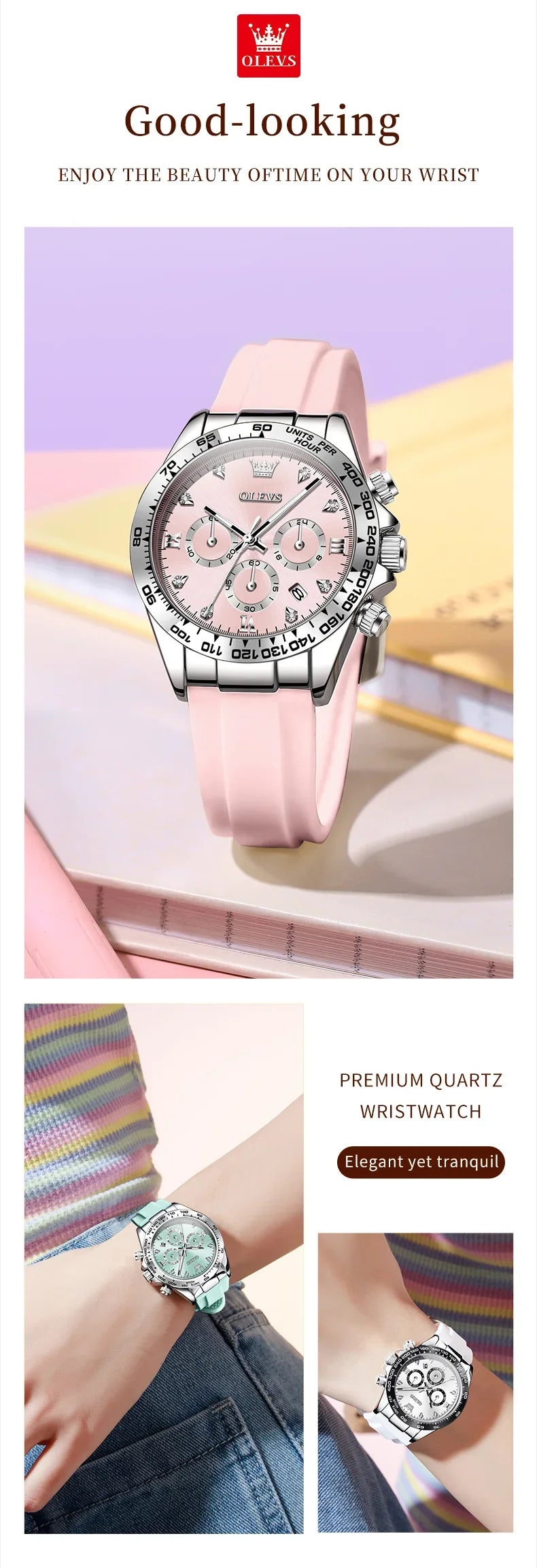 OLEVS 5618 Women Watch HD Multi Functional Waterproof Luminous Chronograph Sports Silicone Strap Luxury Brand Quartz Women Watch