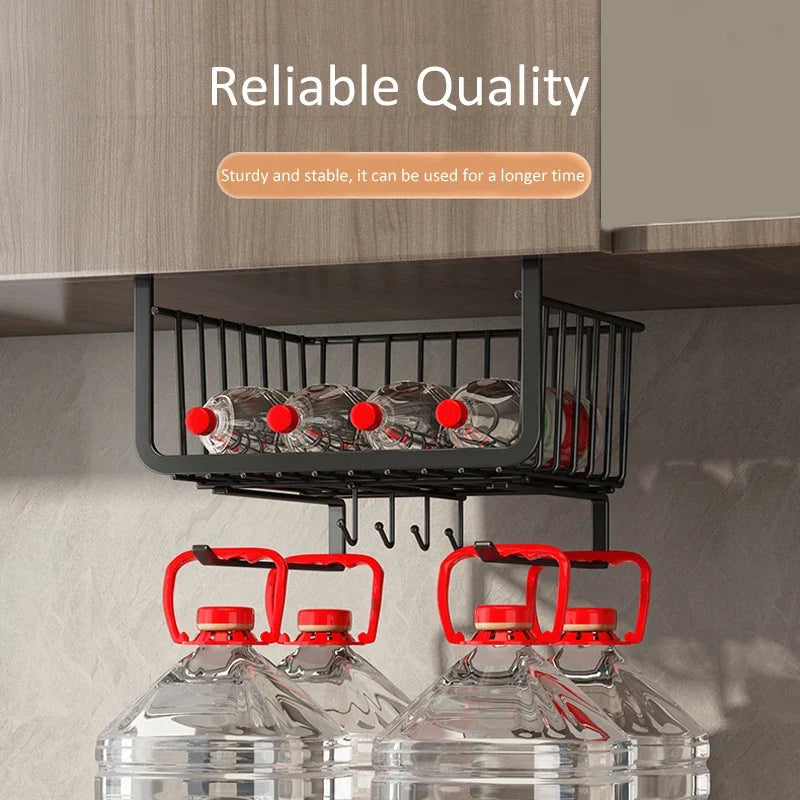 Kitchen Under Cabinet Basket Organizer Storage Hanger Cup Holder Closet Desk Hanging Rack for Kitchen Paper Towel with 4 hooks