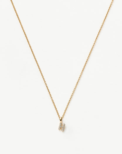 Solid Gold Diamond Initial Mini Pendant Necklace - H | 14ct Solid Yellow Gold Plated/Diamond
