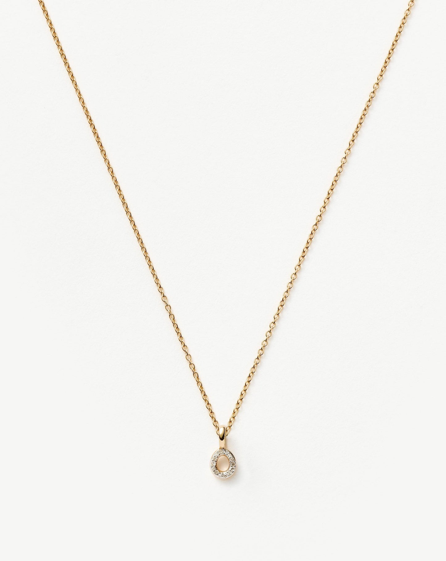 Solid Gold Diamond Initial Mini Pendant Necklace - O | 14ct Solid Yellow Gold Plated/Diamond