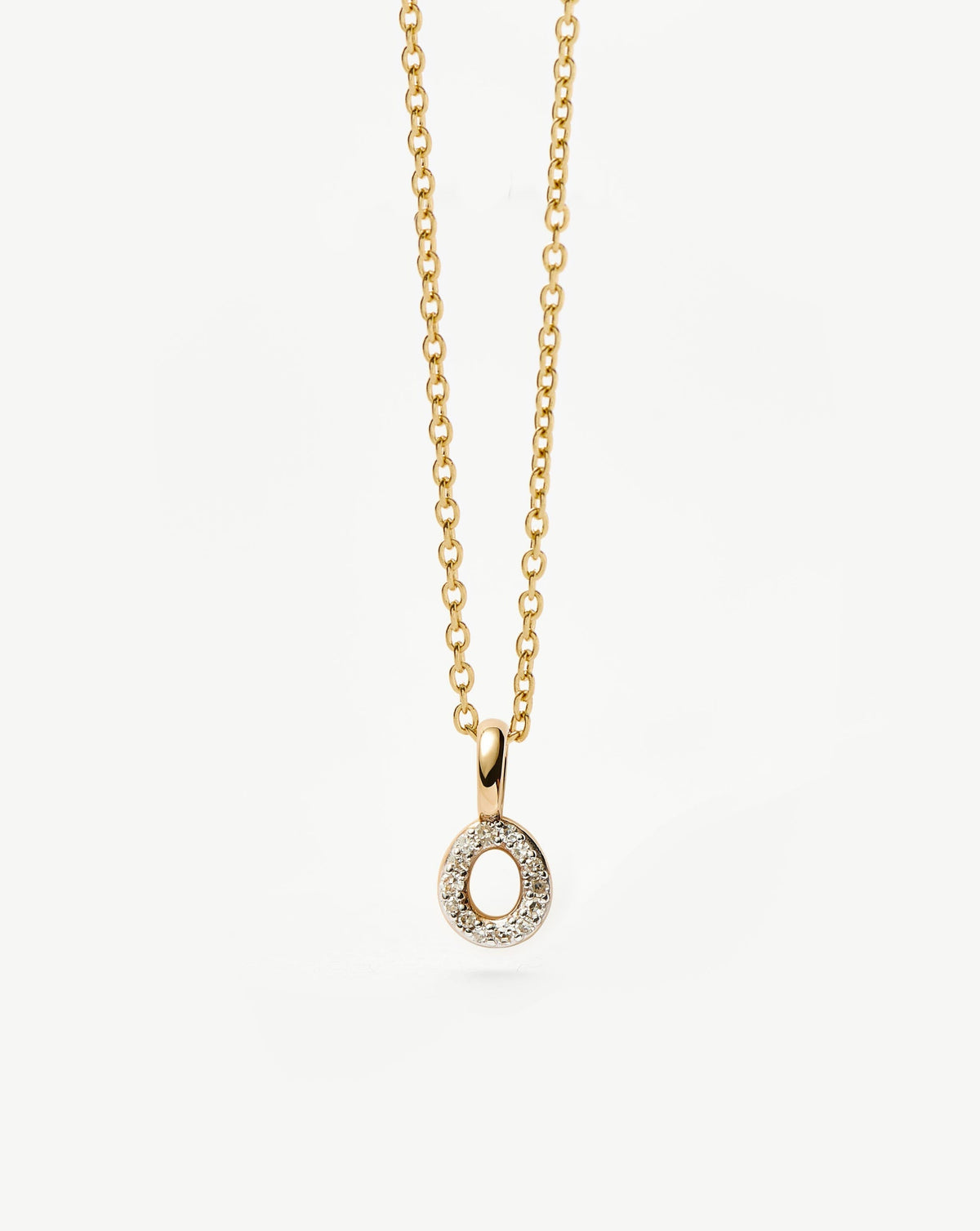 Solid Gold Diamond Initial Mini Pendant Necklace - O | 14ct Solid Yellow Gold Plated/Diamond