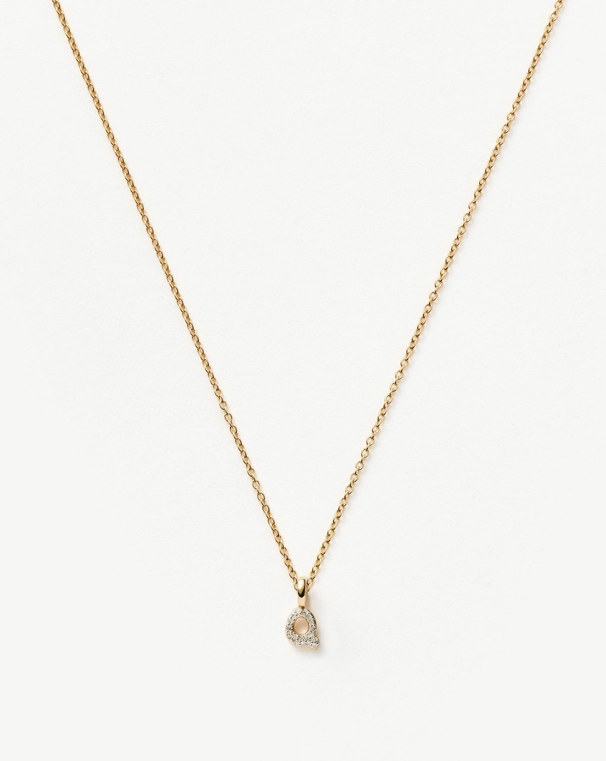 Solid Gold Diamond Initial Mini Pendant Necklace - Q | 14ct Solid Yellow Gold Plated/Diamond