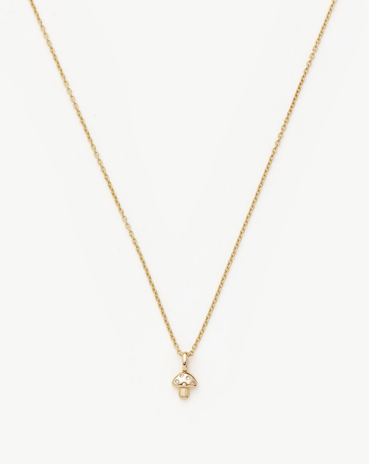 Solid Gold Diamond Mushroom Mini Pendant Necklace | 14ct Solid Gold/Diamond